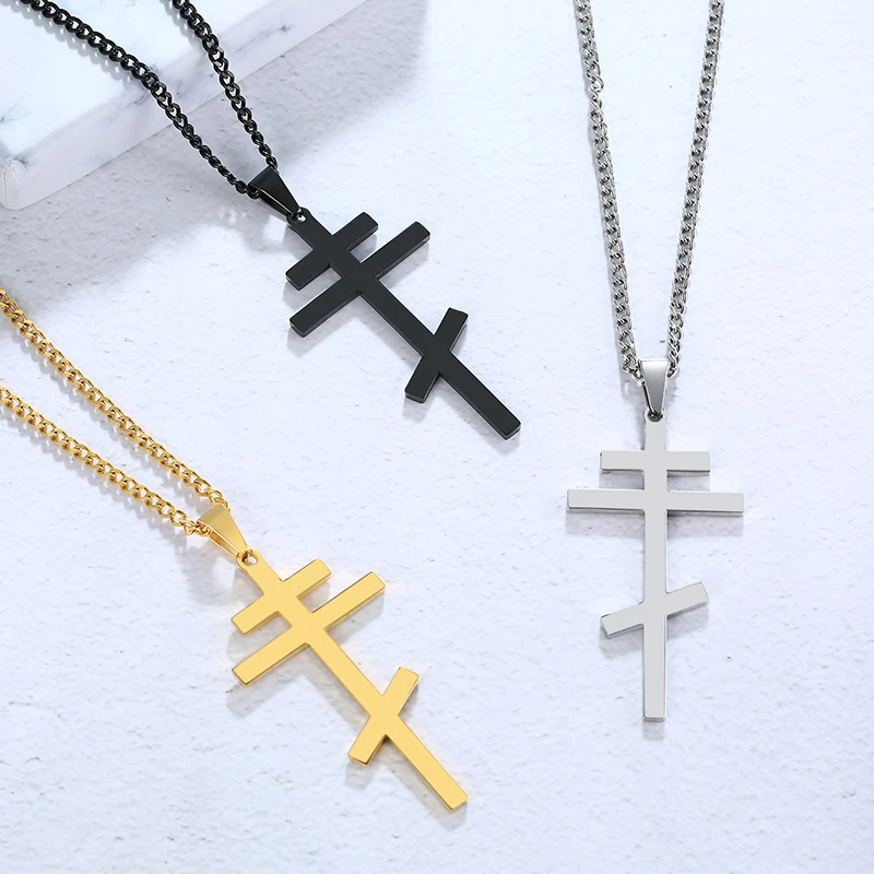 Vnox Christian Orthodox Crucifix Jesus Necklaces Russian Cross Prayer Big Pendant Gold Color INRI Crucifix Cross Men Necklace