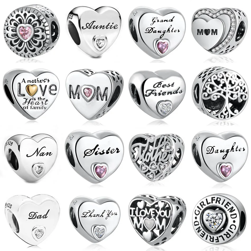 Girls Bracelets Bead Sister Daughter Dad Mom Mother Friends Family Tree Thank you Charms fit Lady Bracelet Bangle