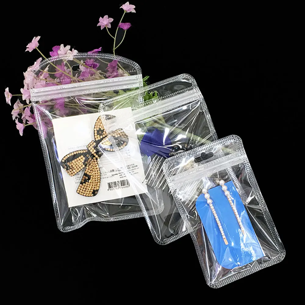 Clear PP Ziplock Bags, Eco-friendly Plastic Bags, Flat Butterfly Hole Pouches, Phone Case,USB Cable Storage Bags,100Pcs per Pack