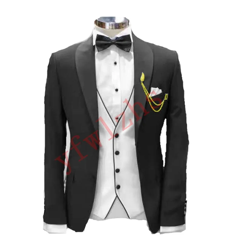 

Handsome Groomsmen Shawl Lapel Groom Tuxedos Wedding Dress Men Suits Blazer Prom Dinner (Jacket+Pants+Tie+Vest) A723