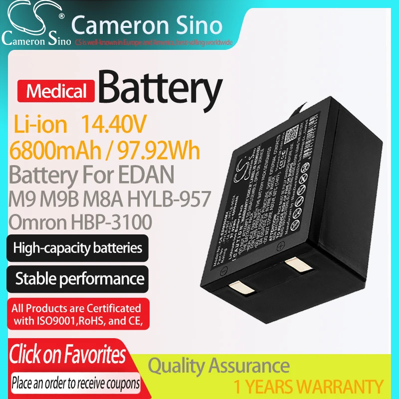 CameronSino Battery for EDAN M9 M9B M8A HYLB-957 fits Omron HBP-3100 Medical Replacement battery 6800mAh/97.92Wh 14.40V Black