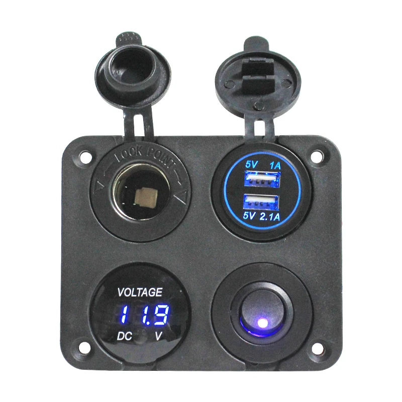 TYTXRV RV Dual USB Socket Charger 1A&2.1A + Voltmeter + 12V Power Outlet + ON-Off Toggle Switch Four Functions Panel