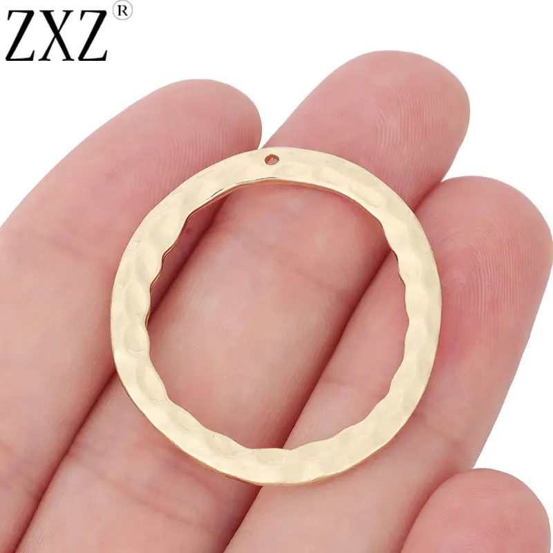 

ZXZ 10pcs Gold Tone Hammered Hollow Open Circle Ring Charms for DIY Jewelry Making Findings