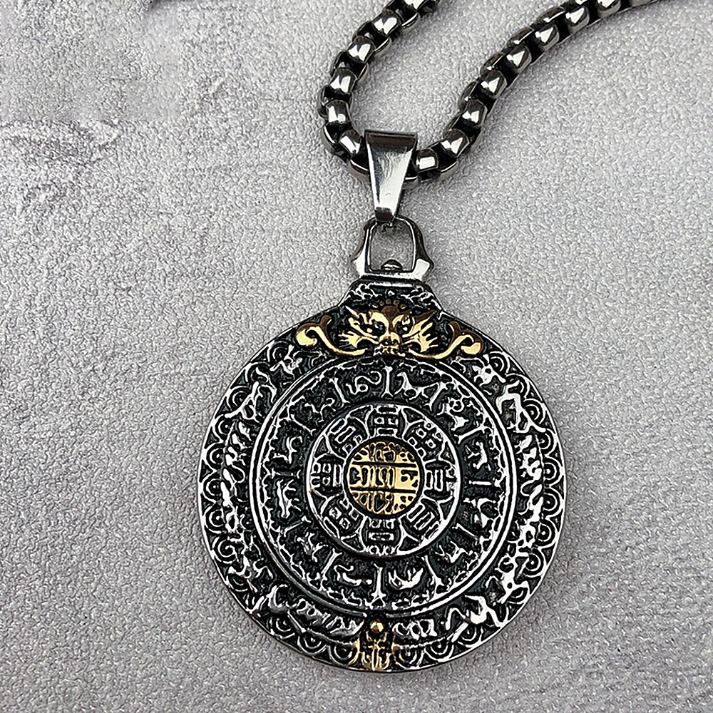 Retro Amulet Nine Palaces Bagua Pendant Stainless Steel Zodiac Men Necklace Punk Pendant Chain Fashion Jewelry Gift