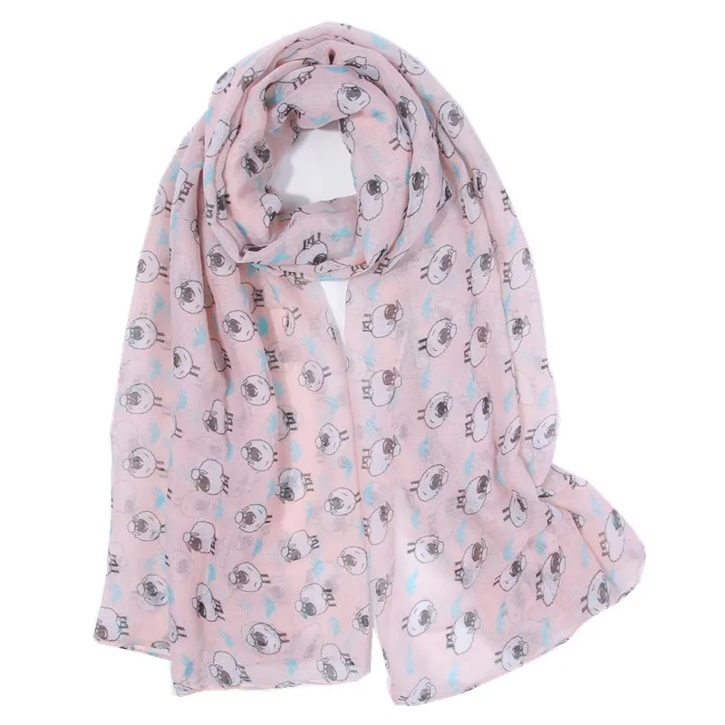 

2020 New Women Viscose Sheep Long Scarf Lovely Flower Print Loop Scarves Female Goat Infinity Shawl Stripe Animal Wrap