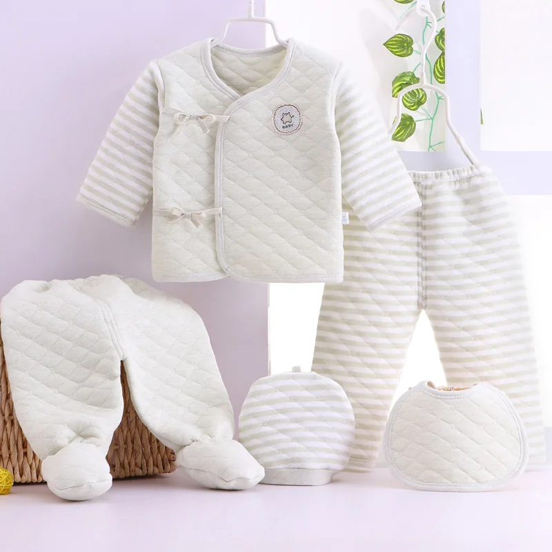 

5pcs Infant Newborn Baby Cute Clothes Sets Girls Boys Autumn Warm Pants Ribbed Unisex clothing set for 0-3m