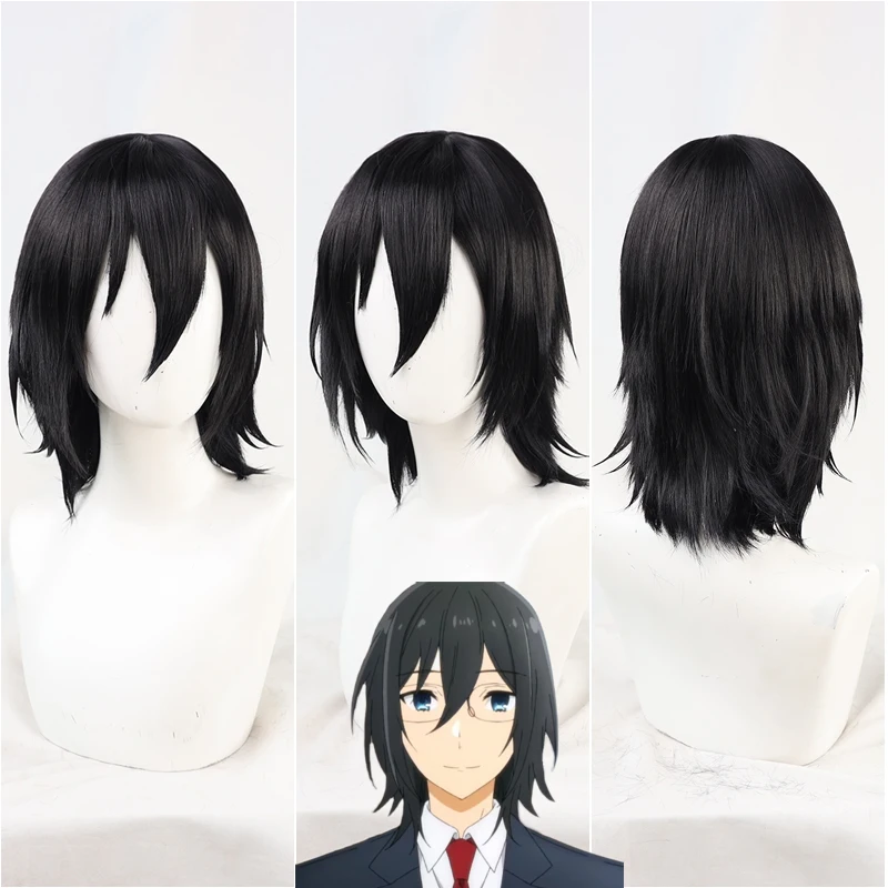 Horimiya Miyamura Izumi Cosplay Bộ Tóc Giả Hori-San Và Miyamura-Côn Đen Ngắn Thẳng Đuôi Ngựa Tóc Tổng Hợp Vai Trò Chơi