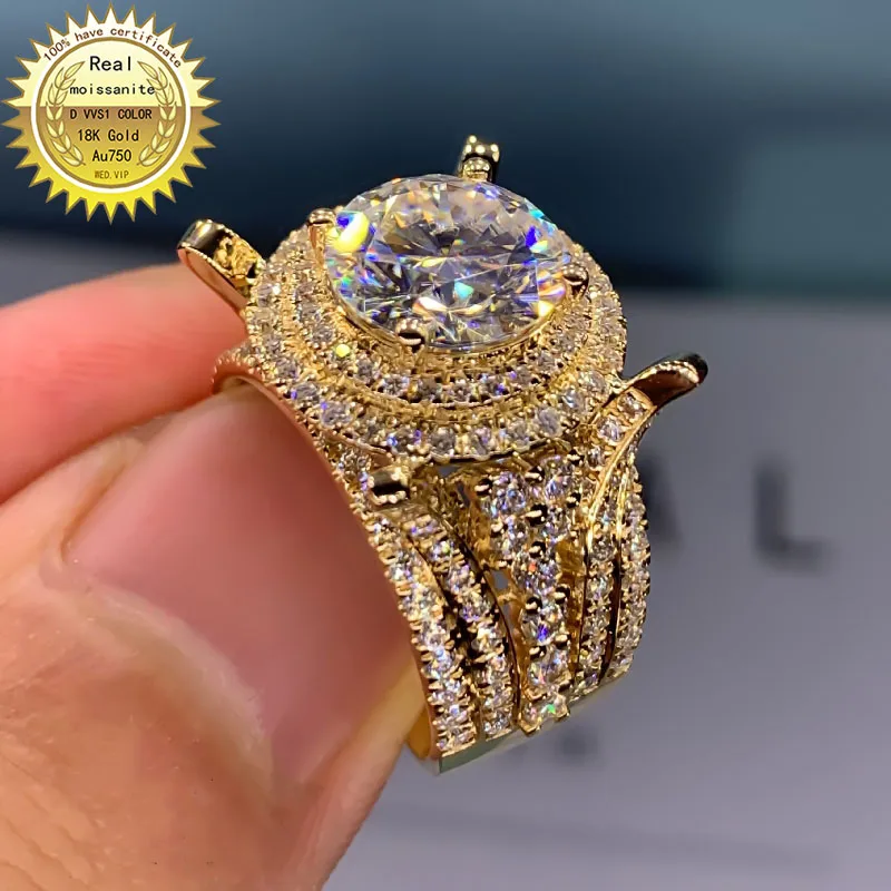 

Solid luxury 18K Gold 3ct Moissanite Diamond Ring D color VVS With national certificate 0120