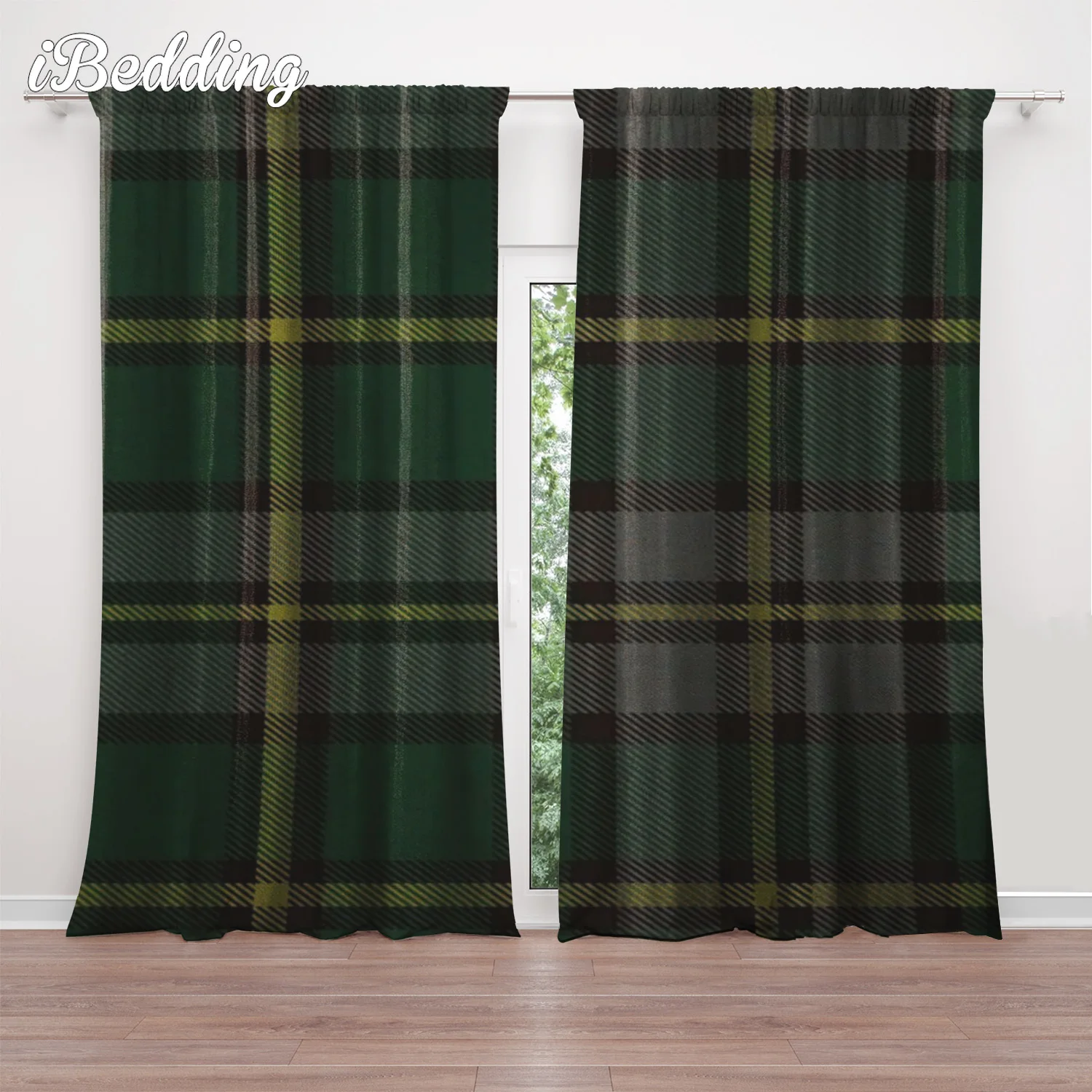 Christmas Curtains Tartan and Santa Living Room Curtain Luxury Blackout Curtains for Backdrop Waterproof Curtain Polyester