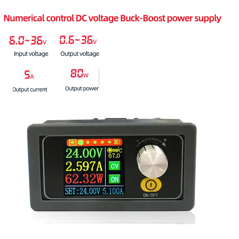 80W 5A DC-DC Buck Boost Converter CC CV 0.6-36V 5v 12v 15v 24v Power Module Adjustable voltage Regulated laboratory power supply