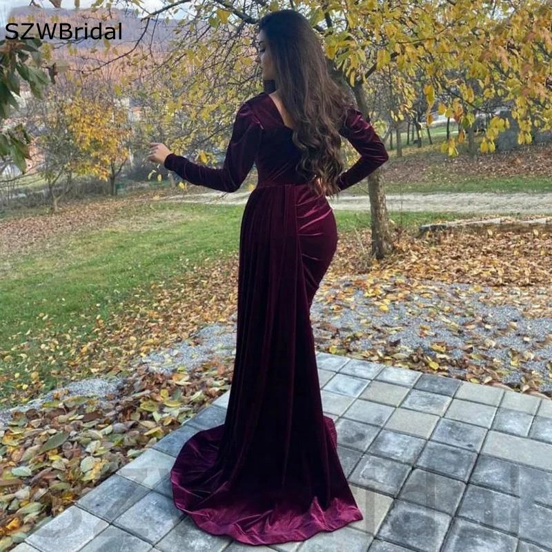 Custom made V Neck Burgundy Evening dresses for women party 2025 Velvet Mermaid dress Robe de soirée de mariage Evening gown