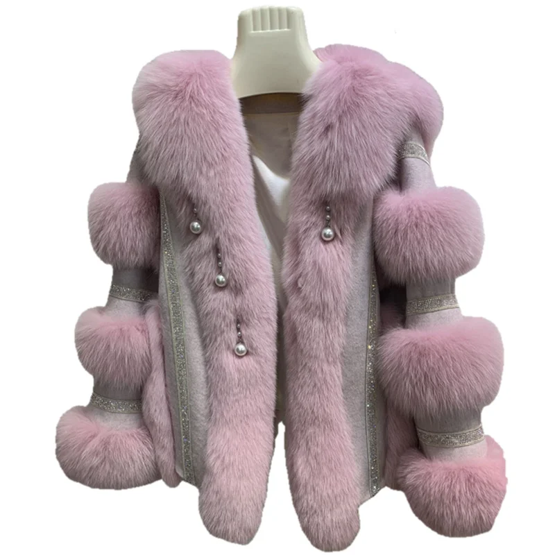 2022 Winter Jackets Luxury Women's Genuine Fox Fur Coats Patchwork Woolen Thickening Warm winter coat women elegant