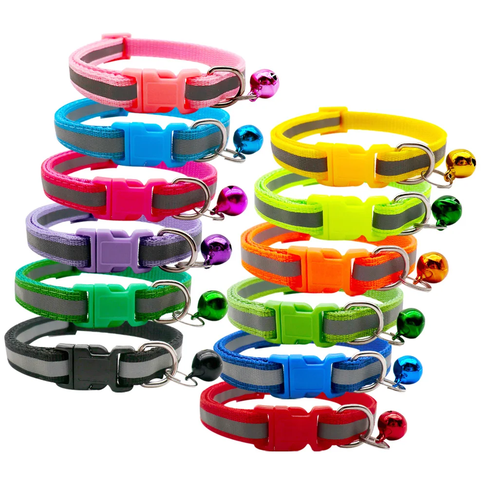 Wholesale 24Pcs Colorful Pet Supplies Dog Collar Cat Necklace For ID Tag Reflective Print Adjustable Collar With Bell Pet Collar