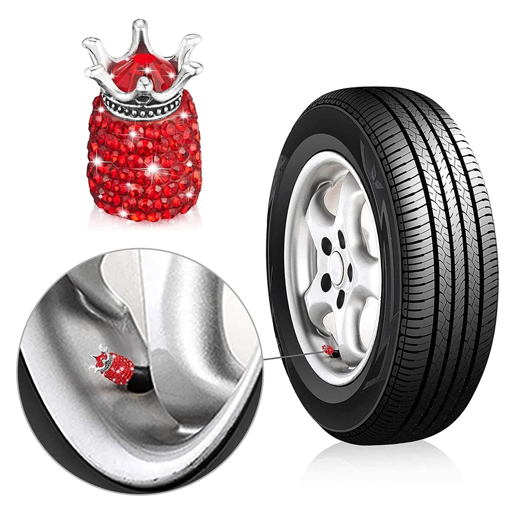 DSYCAR 4Pcs Crystal Rhinestone Universal Car Tire Valve Caps, Attractive Dustproof Bling Car Accessories