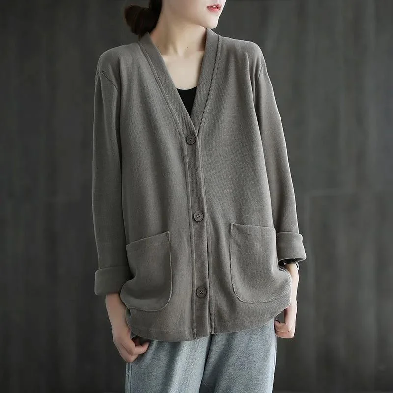 

Pure Cotton Jackets Autumn 2022 New Loose V-Neck Cardigan Hoodie Women's Outwear Casual Long-Sleeved Jacket Tops Female Coat