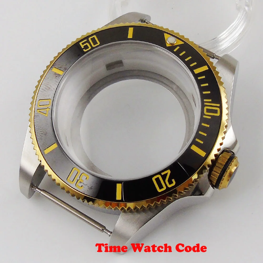 

Bliger 43mm Watch Case Parts Sapphire Crystal fit NH35 NH36 movement transprent case back golden plated ceramic bezel