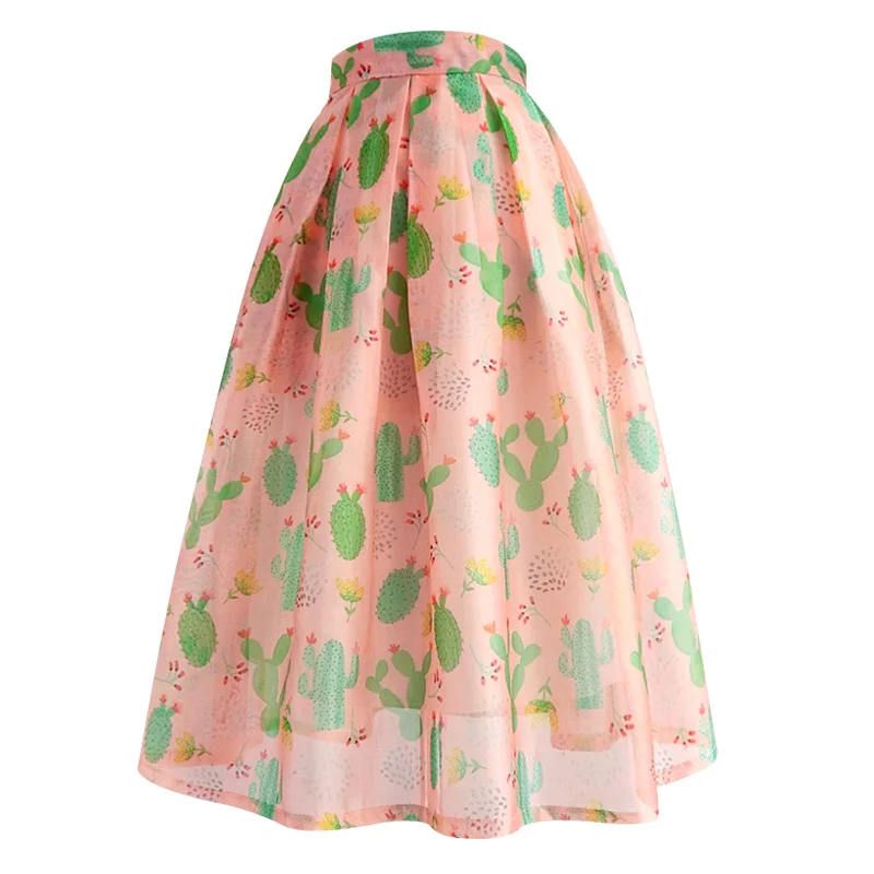 

summer vintage Organza printed ball gown skirt women high waist sweet umbrella skirt