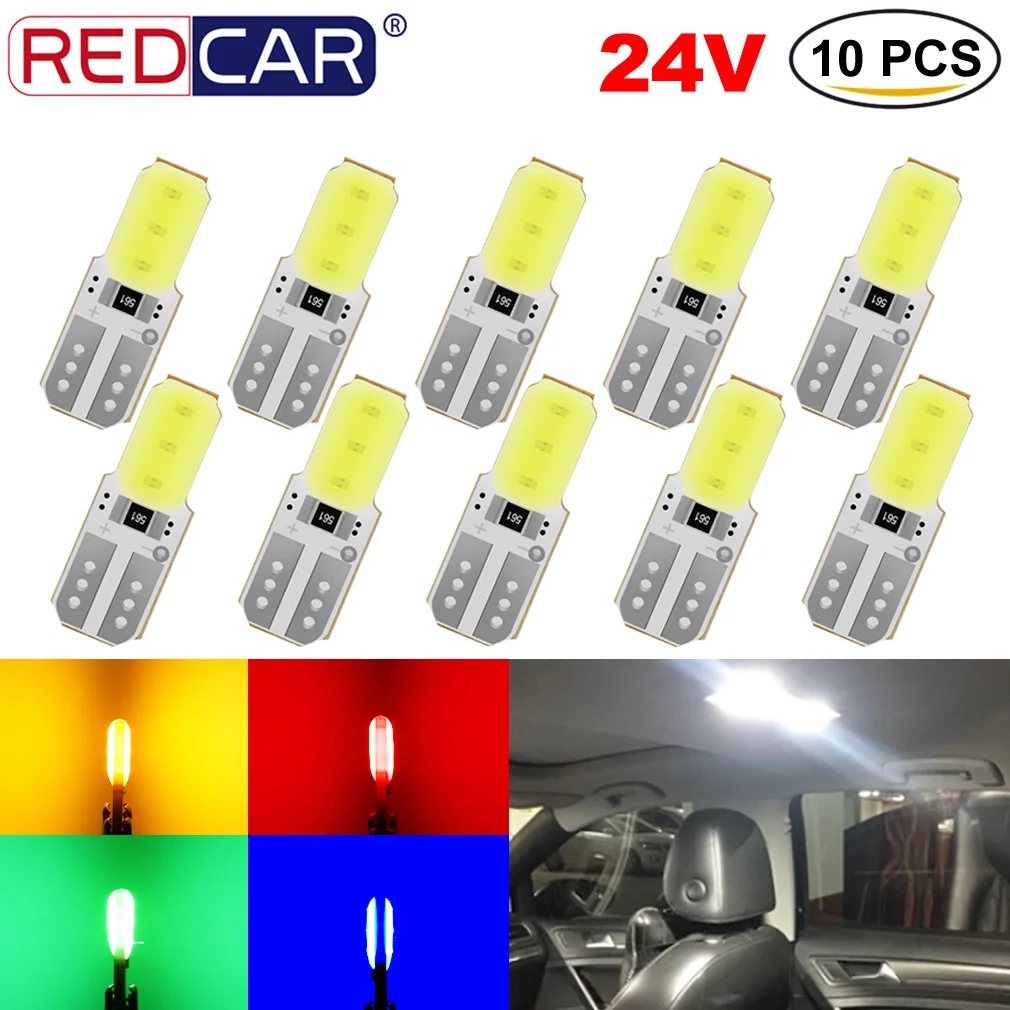 10Pcs T10 W5W Led Bulb 194 168 DC 24V Signal Light COB Car Clearance Lights Reading Lamp Wedge Side Reverse Lamps Trunk Light