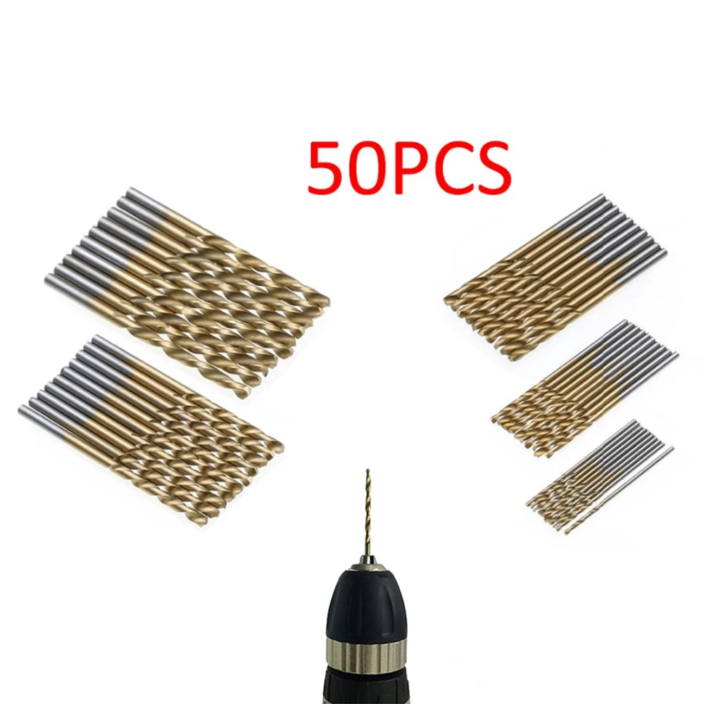 Juego de brocas de acero de alta velocidad HSS, herramientas eléctricas de alta calidad, recubiertas de titanio, 1-3mm, 50 unidades