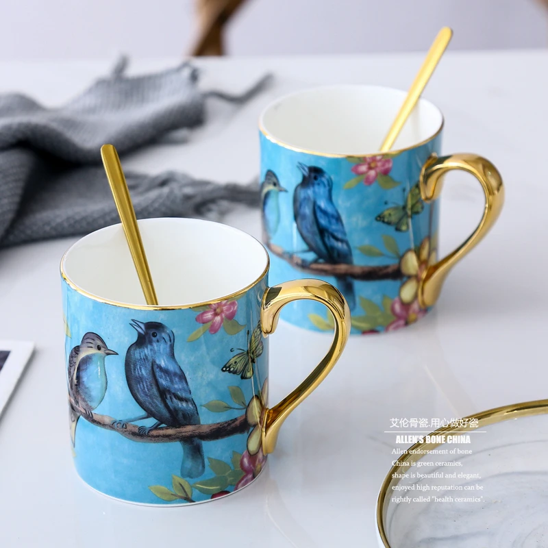 Nordic Coffee Mugs Oil Painting Spoon Included Handgrip Tea Milk Water Cups Party Teacup Drinkware Home Decoration Accessories