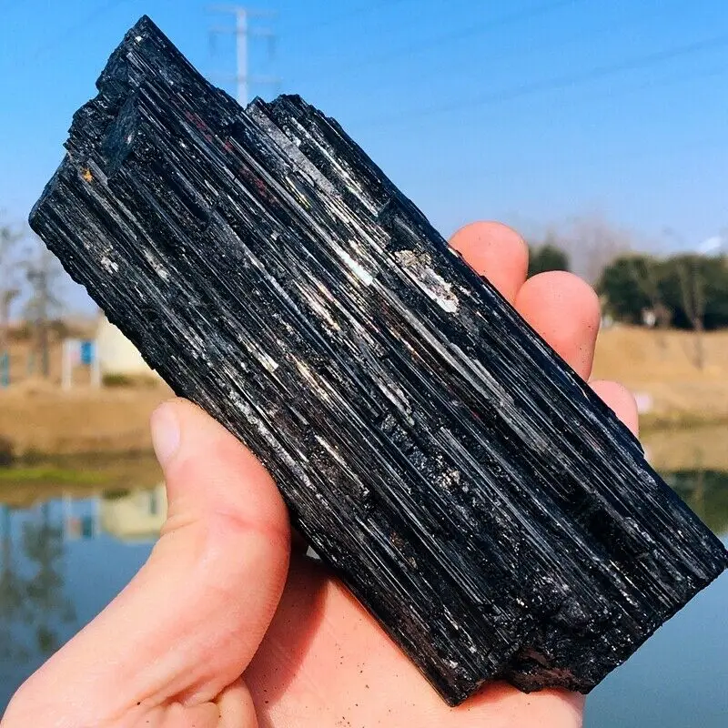 Natural Black Tourmaline Raw Stone Quartz Crystal Mineral Specimen Healing Home Office Demagnetization Decorative Energy Gem