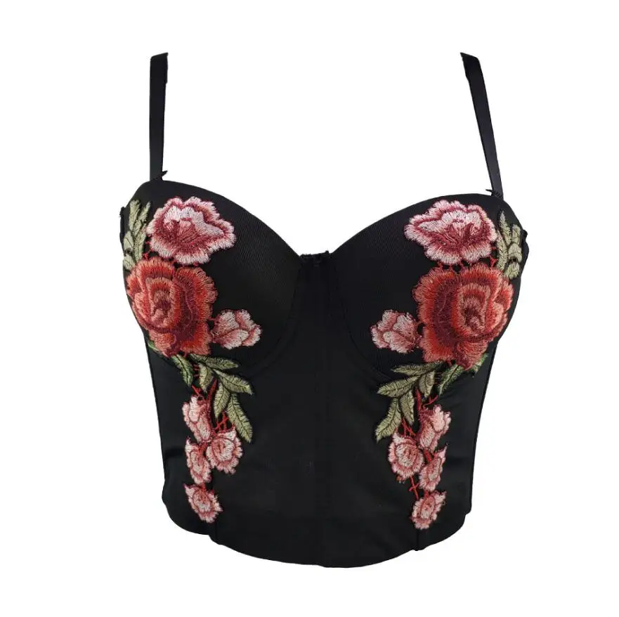 

Fashion Appliques Embroidery Bustier Push Up Night Club Bralette Women's Floral Bra Cropped Top Vest Corset q849