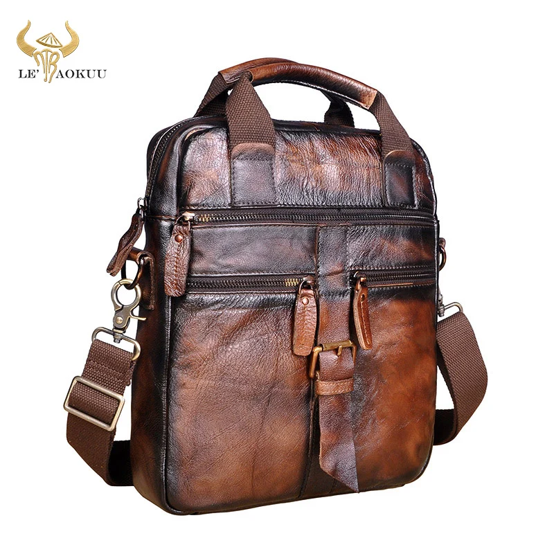 Trend Men Quality Leather Retro Design Business Briefcase Vertical 12" Laptop Travel Tote Attache Messenger Bag Portfolio 1062