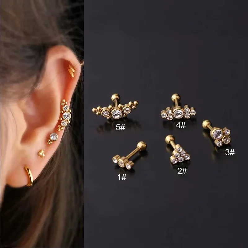 Danity-pendiente quirúrgico de titanio para el cartílago, Piercing de acero inoxidable 316L, cristal y oro, Tragus, Conch, Helix, 16G, 1 unidad