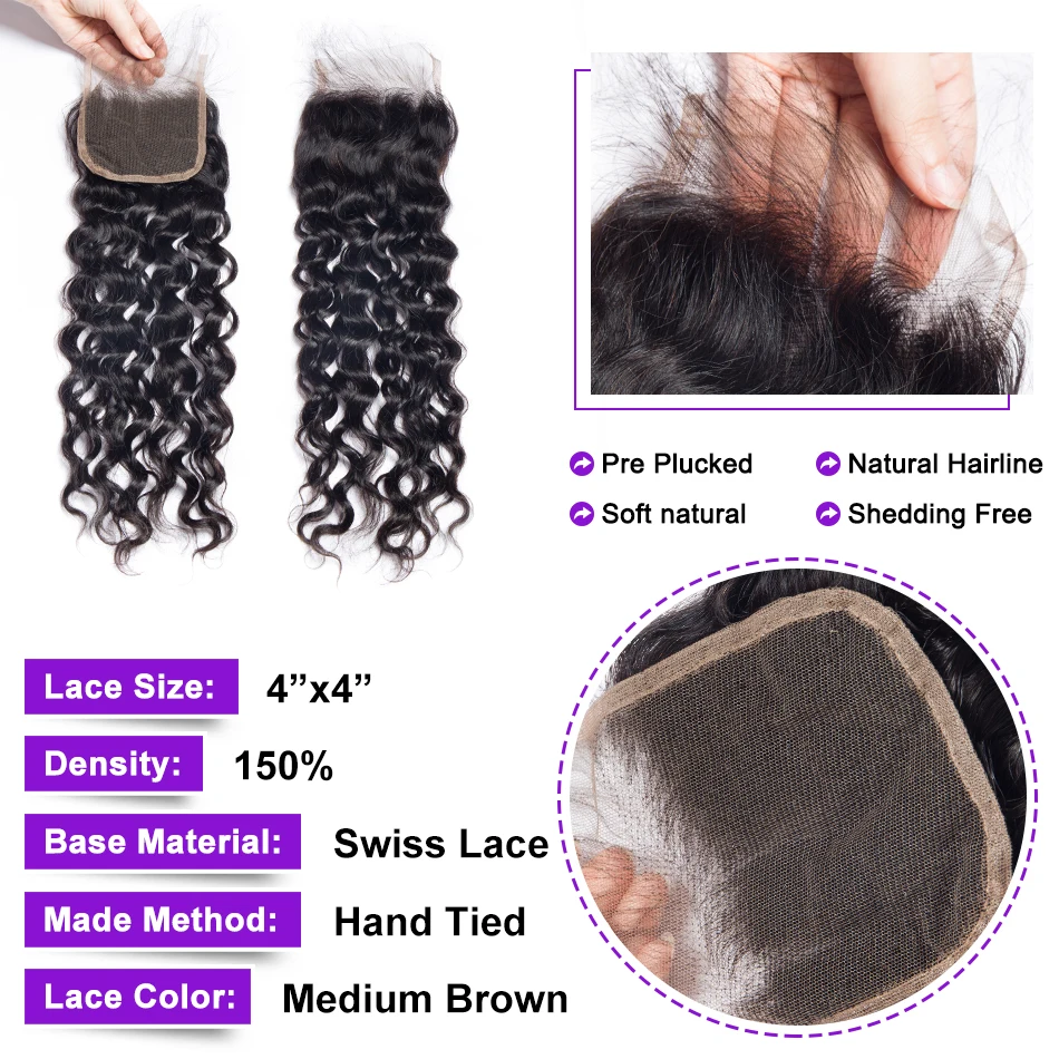 Peruvian Water Wave Bundles With Closure Virgin Hair Tape ins Natural Wave Hair Extension Remy Human Hair Bundels With Frontal