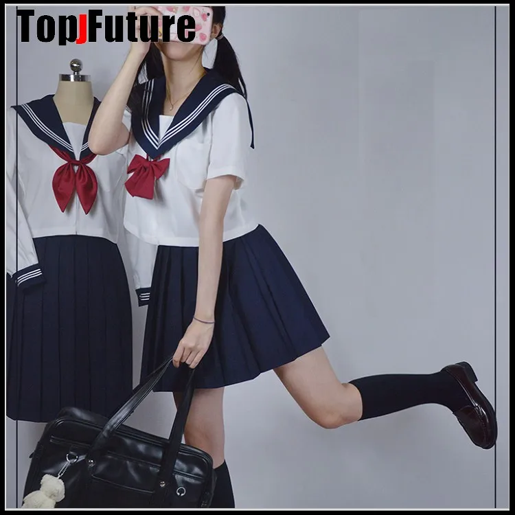 プリーツスカート付きレザドックスセーラースタイルユニフォーム,日本の学生服,jkユニフォーム,ネイビースーツ