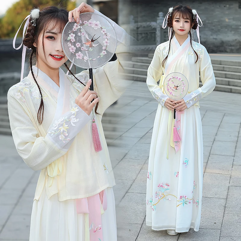 

Spring and summer 2020 new Chinese Hanfu dress cosplay women embroidered collar waist waist skirt daily retro Han element suit