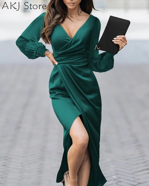 Fashion puff sleeve satin dress