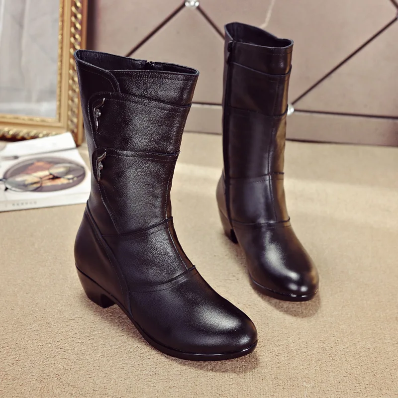 Xiuteng Fashion Ladies Knee High Winter Boots Soft Leather Boots Woman Black Zip Warm Women Thigh High Round Toe Boots Shoes