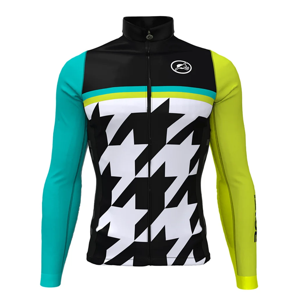 ROSTI Winter Cycling Warm Jacket Classic Man Black/White Long Sleeve Full Zip Thermal Fleece Bicycle Jersey Ciclismo Maillot Top