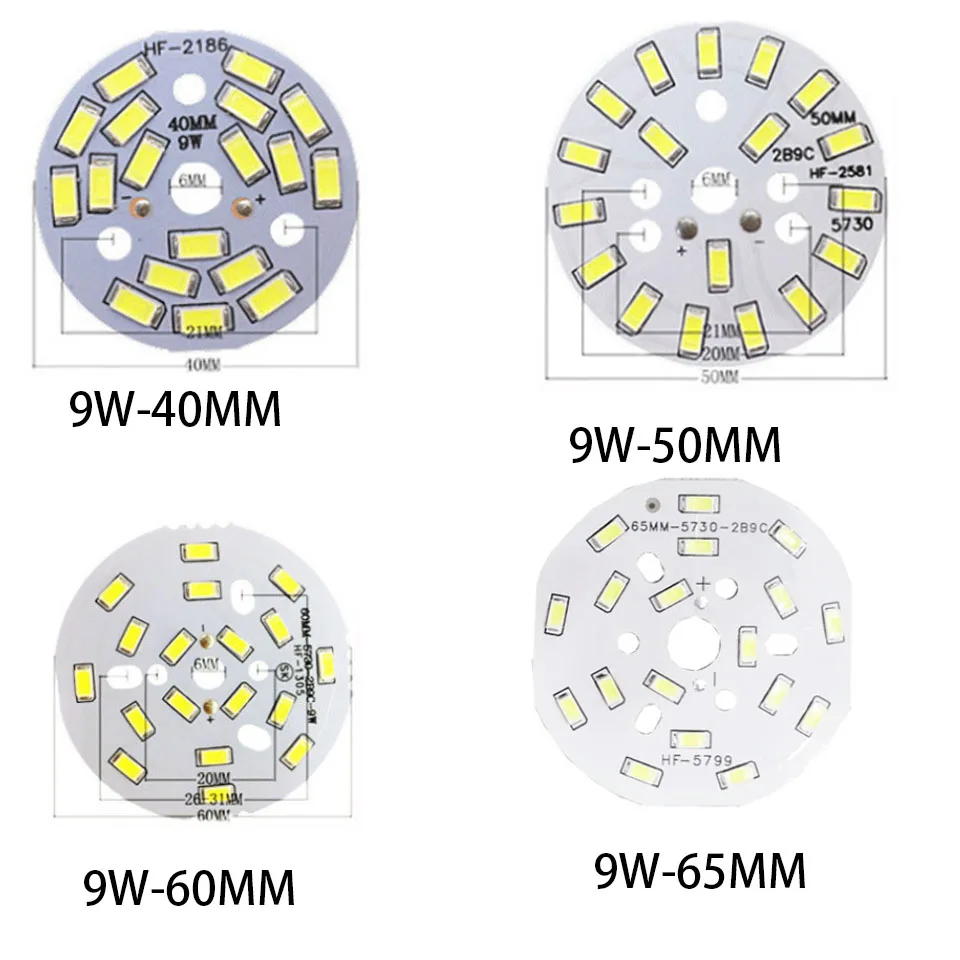 5Pcs 9W SMD5730 luminosità pannello luminoso LED pannello lampada 50mm 58mm 65mm 78mm 85mm per lampadina a soffitto fai da te Downlight