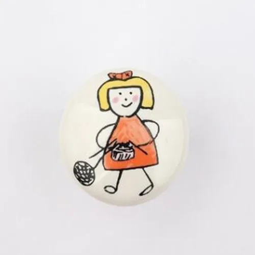 1Pc Cartoon Printing Hand-painted Ceramic Cute Drawer Handle Single Hole Round Cabinet Door Wardrobe Tatami Dark Furniture Pulls