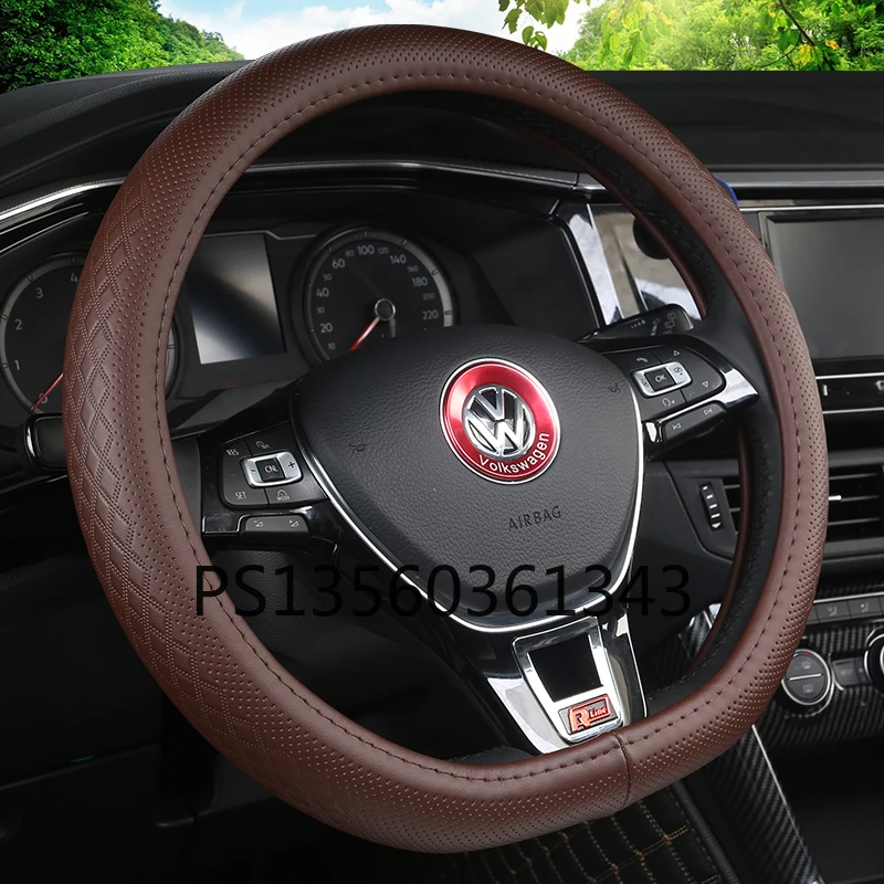 Leather steering wheel cover for Volkswagen Jetta Magotan CC Tiguan L Tiguand Four Seasons Universal Grip Free Hand Sewing