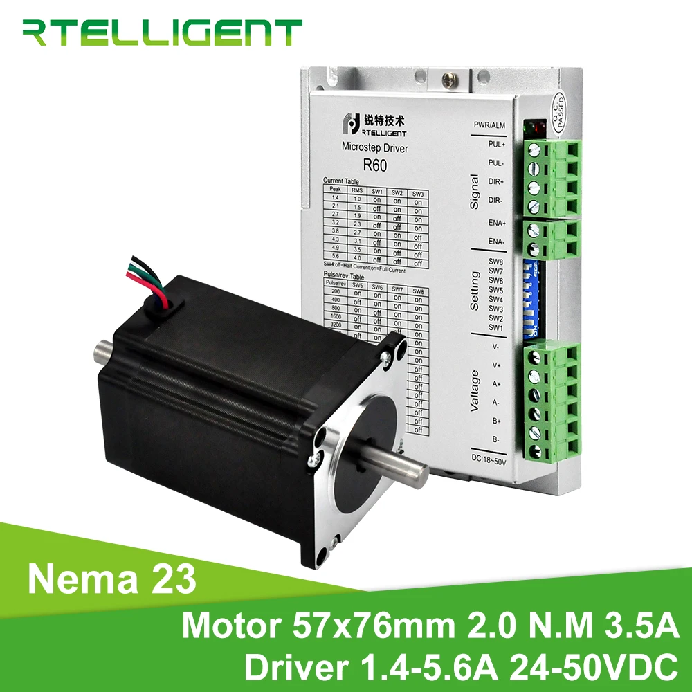 Rtelligent Nema 23 Dual Shaft 2N.M 20kg.cm 3.5A Stepper Motor with Driver Kit 4leads for automatic folding Plane mask machine