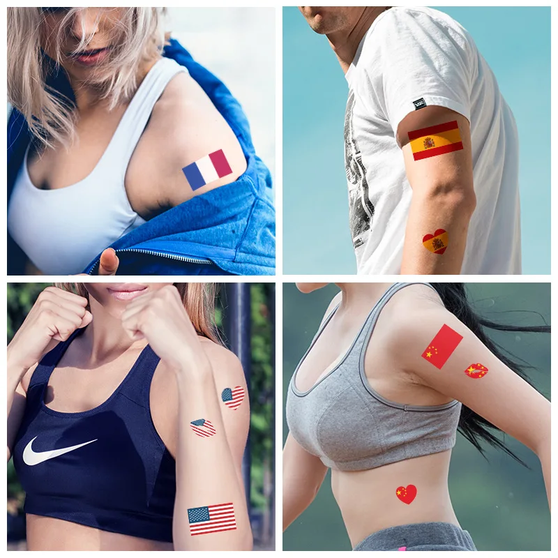 10Pcs/Set National Flag Tattoo Stickers Waterproof Temporary Festival Activity Game Body Art Disposable tatouage temporaire