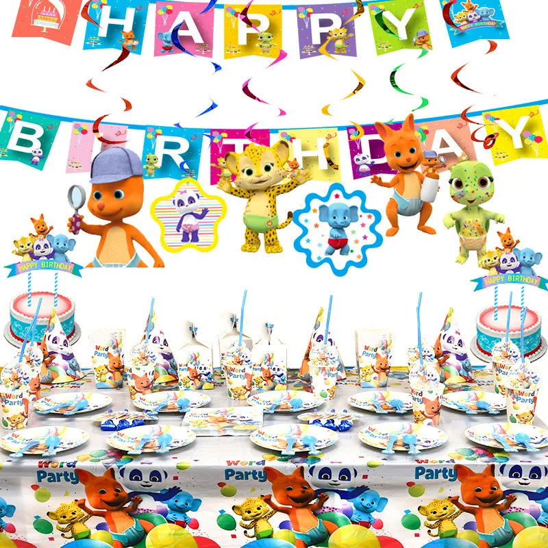 Hot Word Party Theme Birthday Party Decoration Tableware Set Cartoon Animals Paper Cup Plate Baby Shower Kids Birthday Supplies