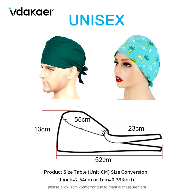 Wholesale Cotton Cartoon Printed Hat Scrubs Cap Doctor Dental Hospital Surgery Female Nurse Hats Pet Shop Sanitary Caps