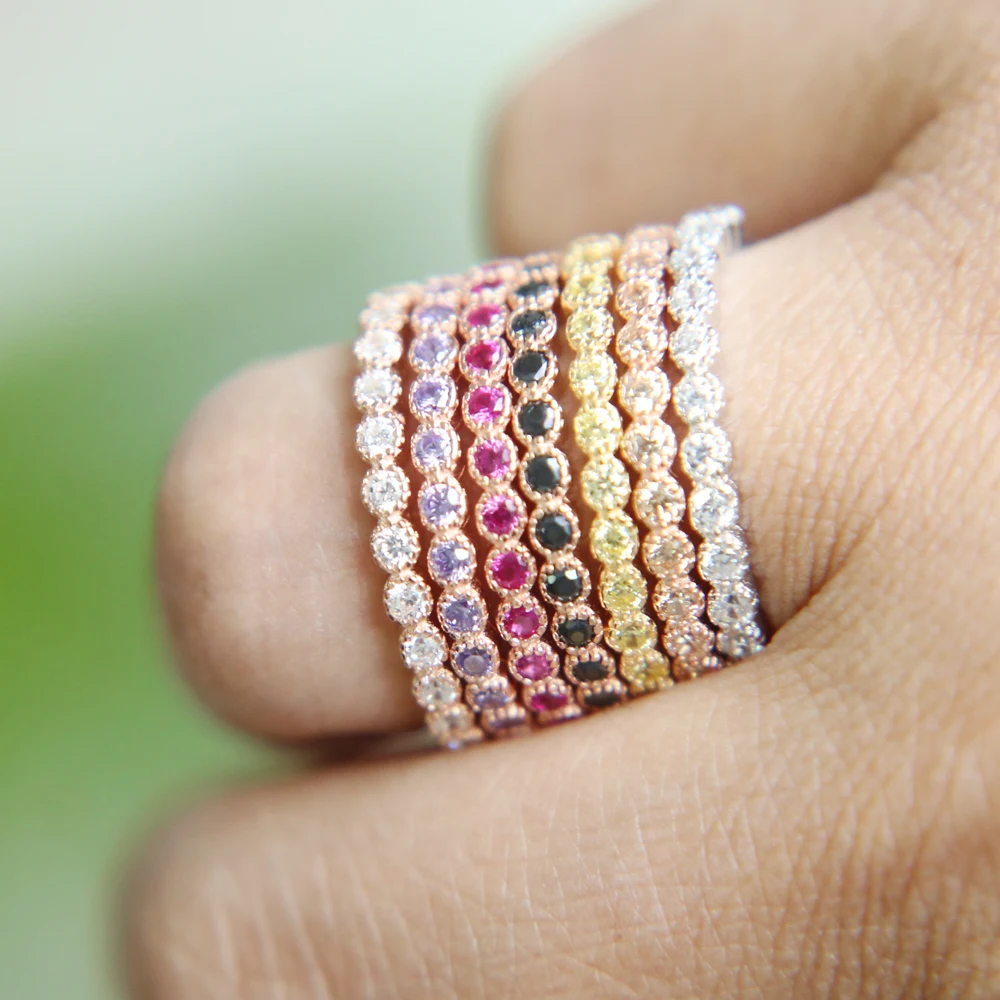 fashion new arrival Full cz band 925 sterling silver micro pave cz three colors zirconia eternity band rings