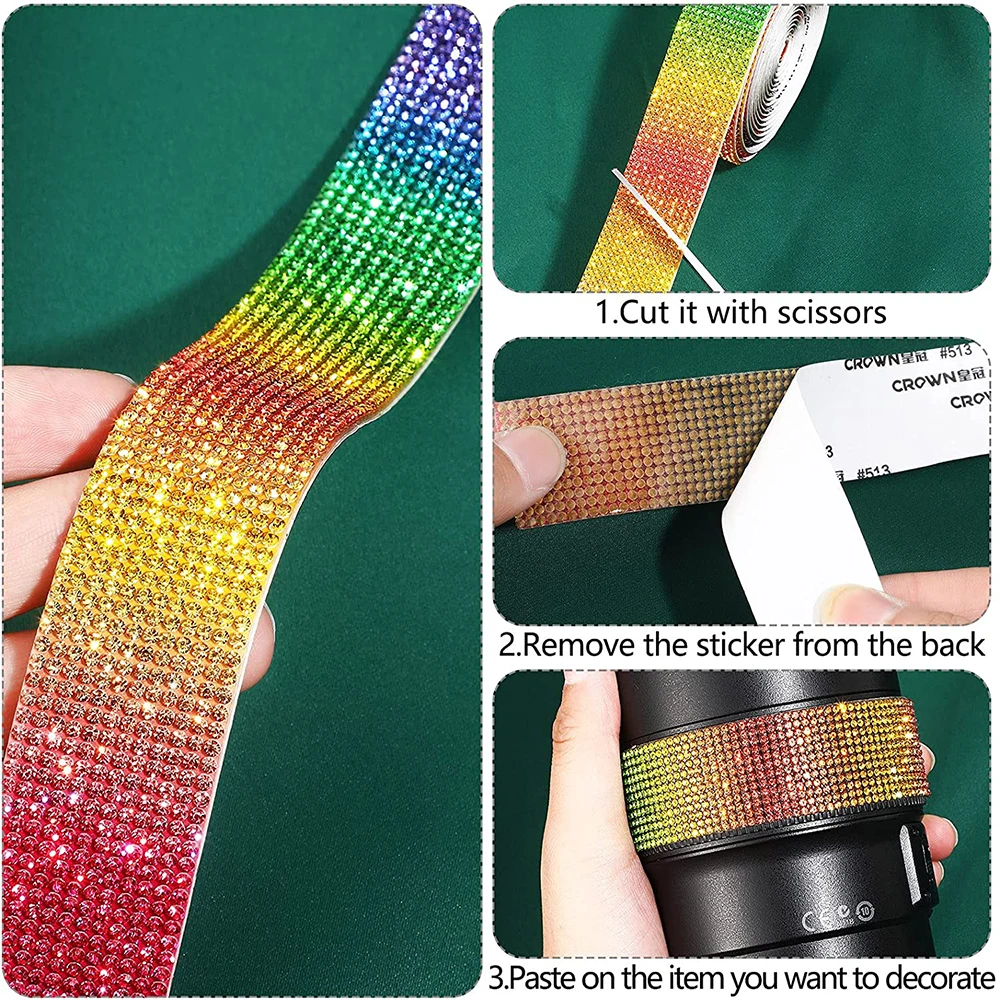 1 Yard kolorowe Rainbow samoprzylepne Crystal Rhinestone diamentowa taśma naklejka do zrobienia w domu rzemiosło Event Car Phone Case Home Decoration