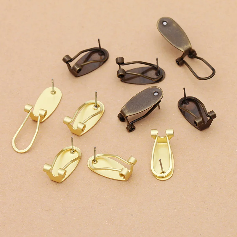 10pcs/lot Gold Silver Color 9*20mm Copper NO Piercing Earrings Clips Blank Base Settings Craft for DIY Ear Jewelry Making