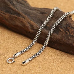 Real Pure Silver Popcorn Necklace Men Women Thai Silver Corn Necklace Male S925 Sterling Silver Long Retro Chain Fine Jewelry