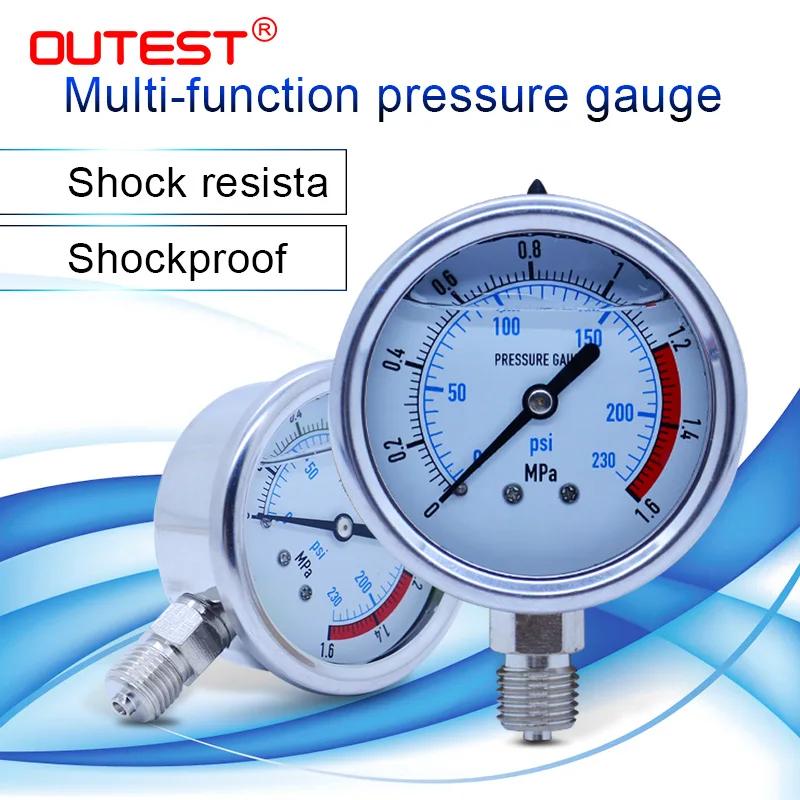 Outest 060mpa Medidor de Pressão Hidráulico de Radial Manômetro Óleo ar Água Rosca g1 Aço Inoxidável