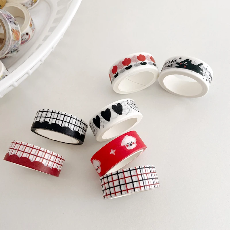 Cute Puppy Tulip Grid Decorative Washi Tapes Sealing Sticker DIY Scrabooking Diary Album Hand Account Masking Tape Stationery