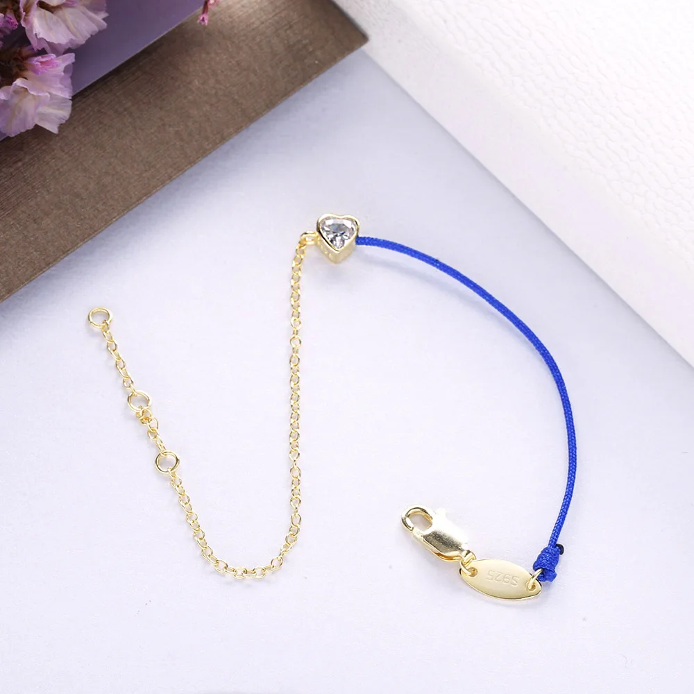 سوار على شكل سلسلة رفيع من الفضة الإسترليني الحقيقية 925 من SHADOWHUNTERS سلسلة وردية على شكل قلب صغير من الزركون بحبل أزرق للنساء #4