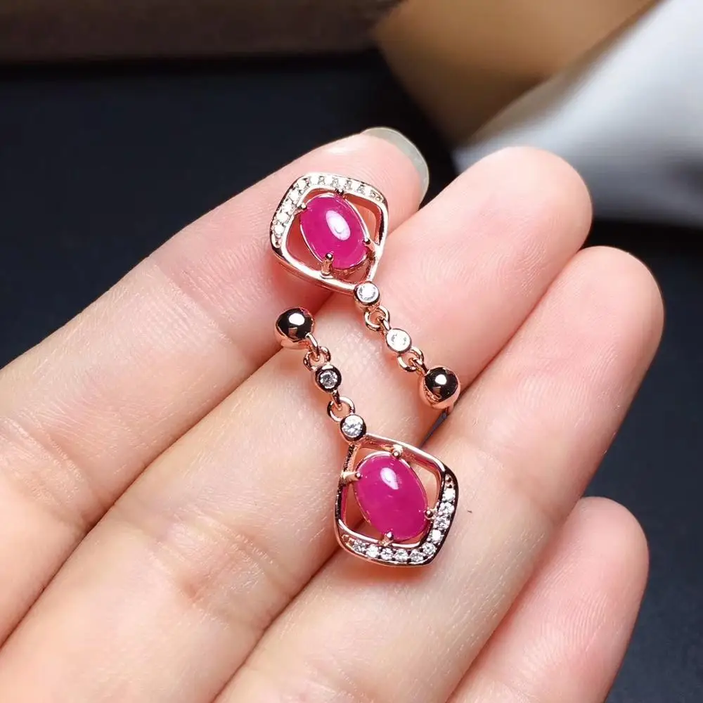 Natural ruby earrings, made of 925 silver, real photo, precious stones