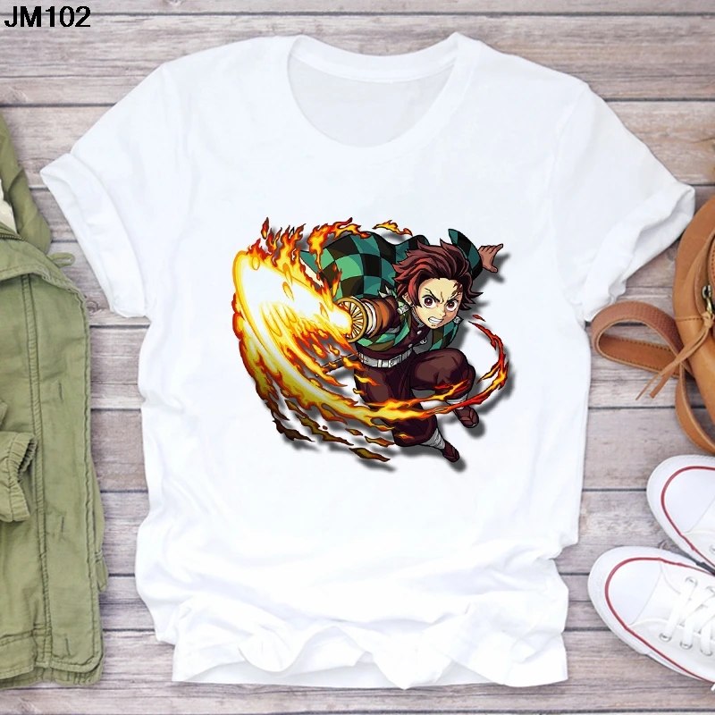 T-shirt da donna con stampa Anime Demon Slayer T-shirt estiva da donna a maniche corte Harajuku T-shirt bianca versione coreana di moda